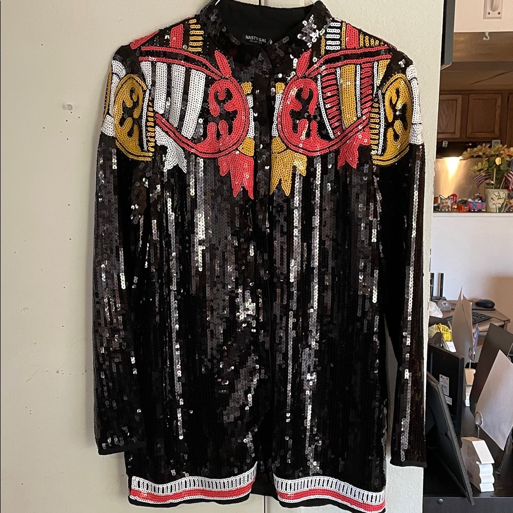 Nasty Gal Country Star Sequin Embellished Jacket 6 NWT